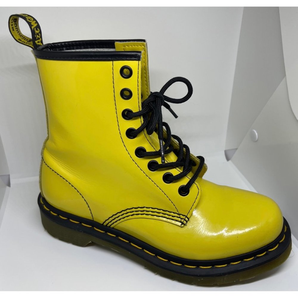 DR. MARTENS Yellow Patent Leather Ankle Boots - Picture 3 of 12